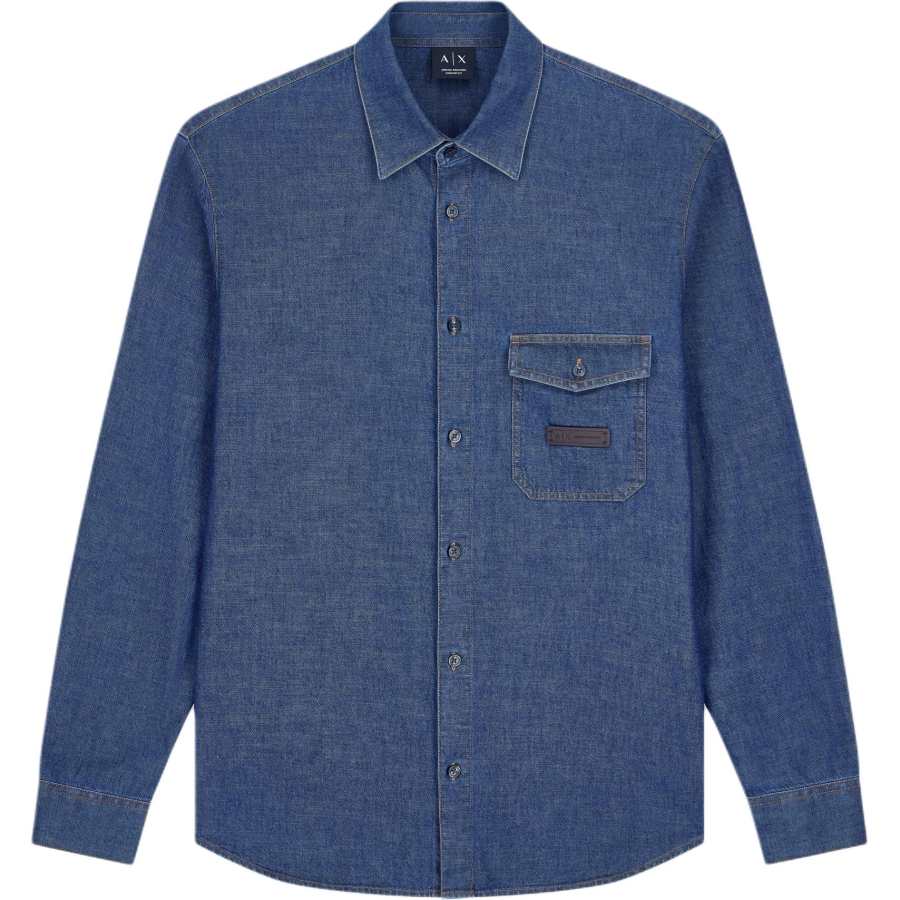 ARMANI EXCHANGE Shirts Men's Blue Lapel Moderate Straight Fit