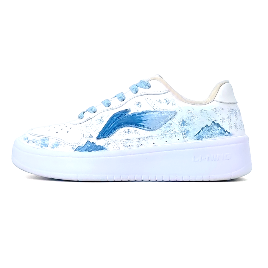 Li-Ning Li Ning Floating Boat Skateboard Shoes Women's Low Top White Blue Snow Mountains Hand Drawn Colorway