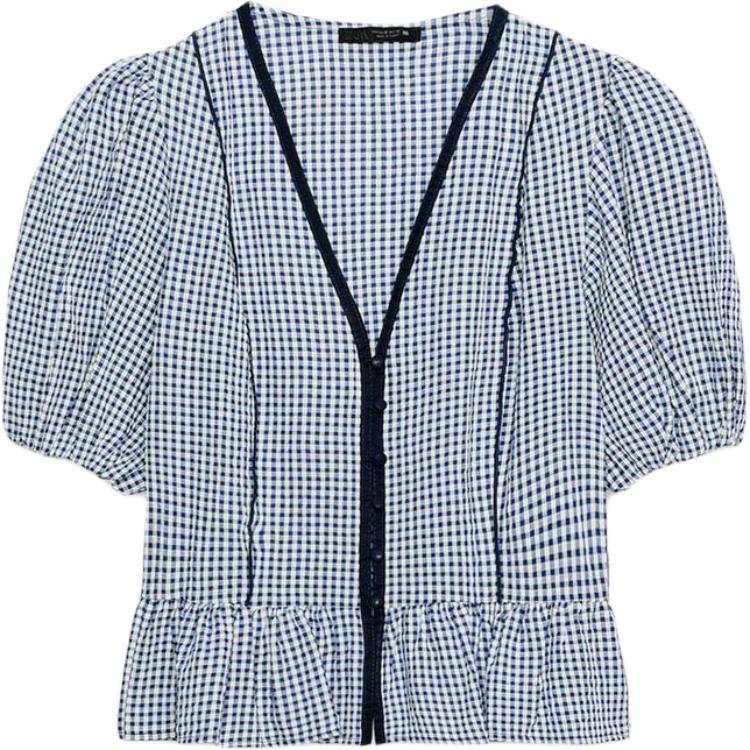 ZARA Shirts Women's Sea Blue/White V Neck