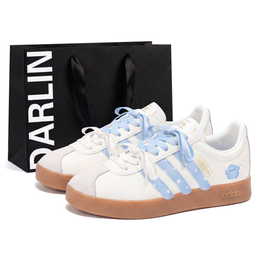 Adidas Adidas VL COURT 2.0 Skateboard Shoes Unisex Low Top Beige/Blue