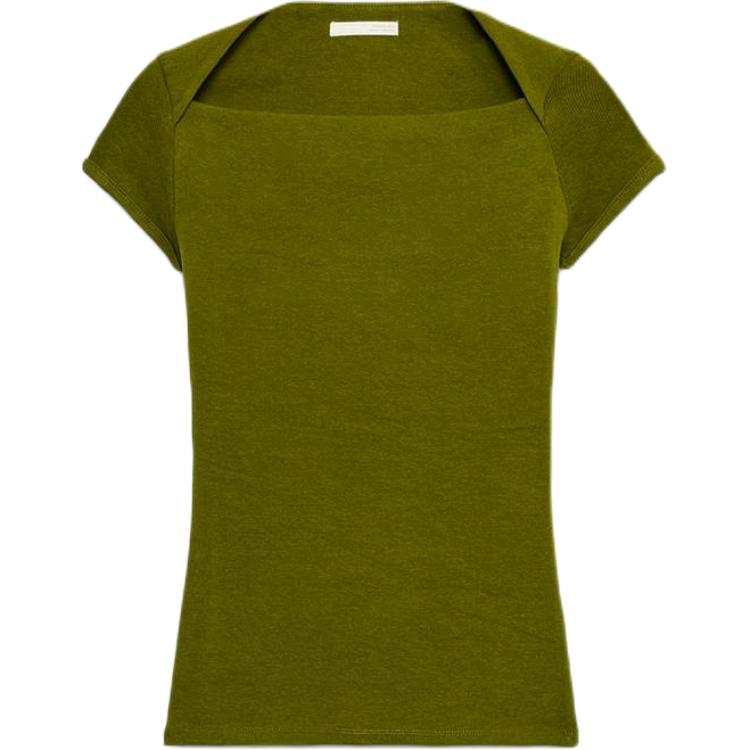 ZARA T Shirts Women's Olive Green Square Collar