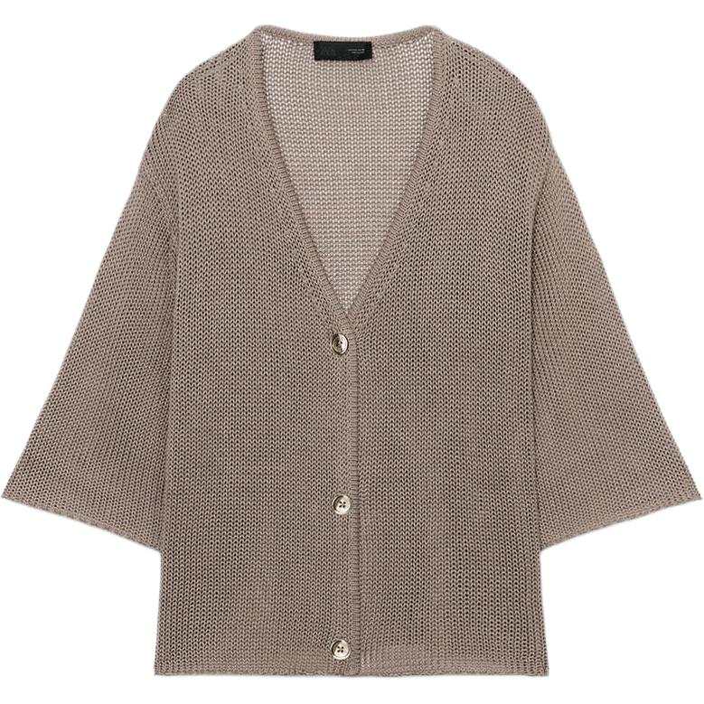 ZARA Knitwear Women's Mink Brown V Neck Moderate