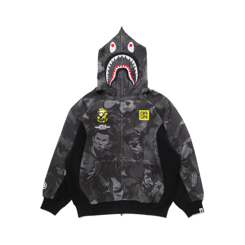 A BATHING APE CR7 LIFE Sweatshirts Unisex Black Gray Color Hooded Non Detachable Moderate Straight Fit