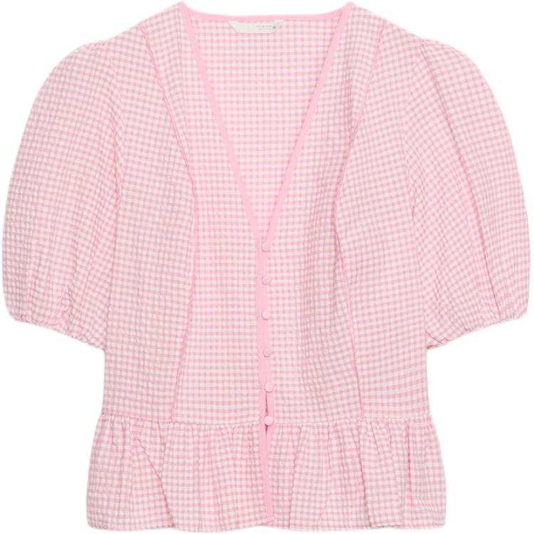 ZARA Shirts Women's Pink/White V Neck Moderate Straight Fit
