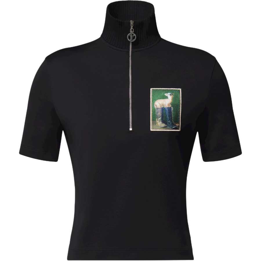LOUIS VUITTON Polo Shirts Women's Black Stand Collar Moderate Straight Fit