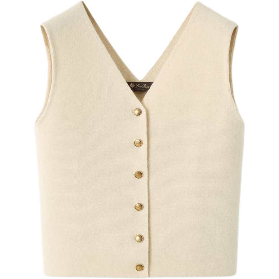 Loro Piana Tank Tops Women's Ivory V Neck Moderate Straight Fit