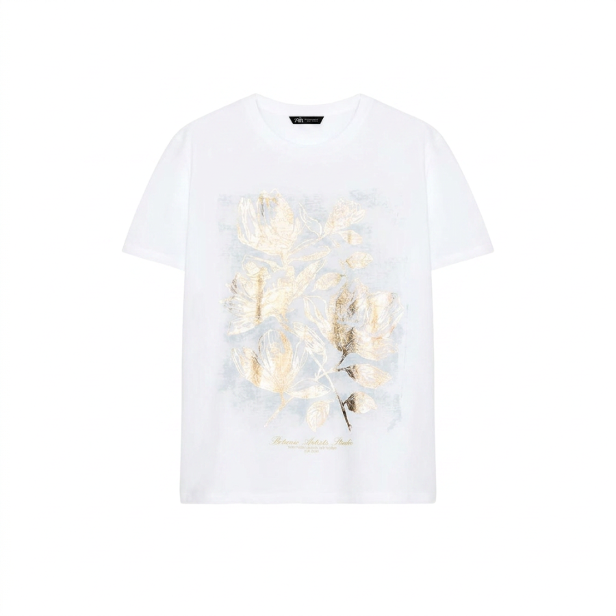 ZARA T Shirts Women's Gold Crew Neck