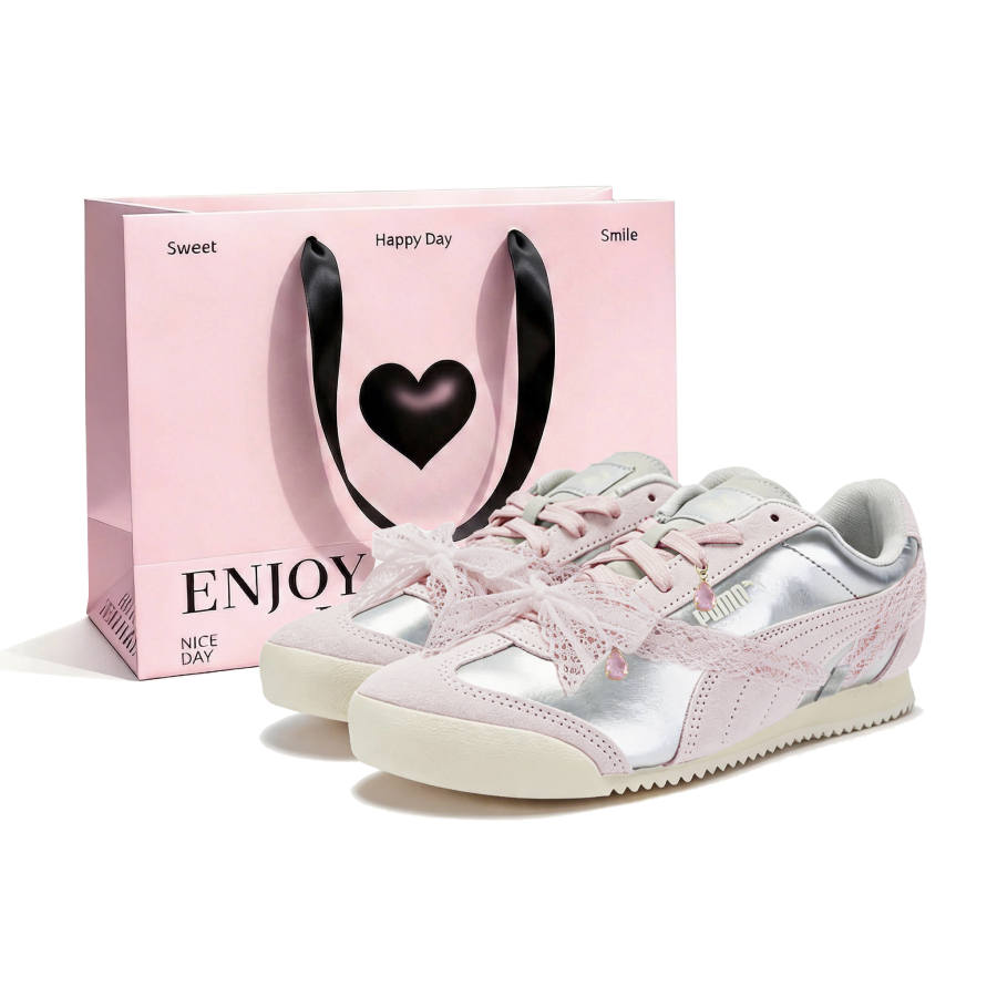 PUMA TURINO Running Shoes Women's Low Top Pink Silver Beige Color Block