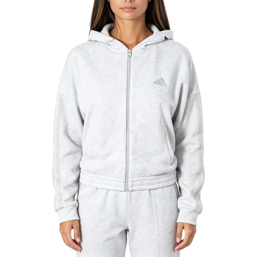 Adidas Adidas Casual Suits Women's Gray Top+Gray Pants Set Hooded Non Detachable