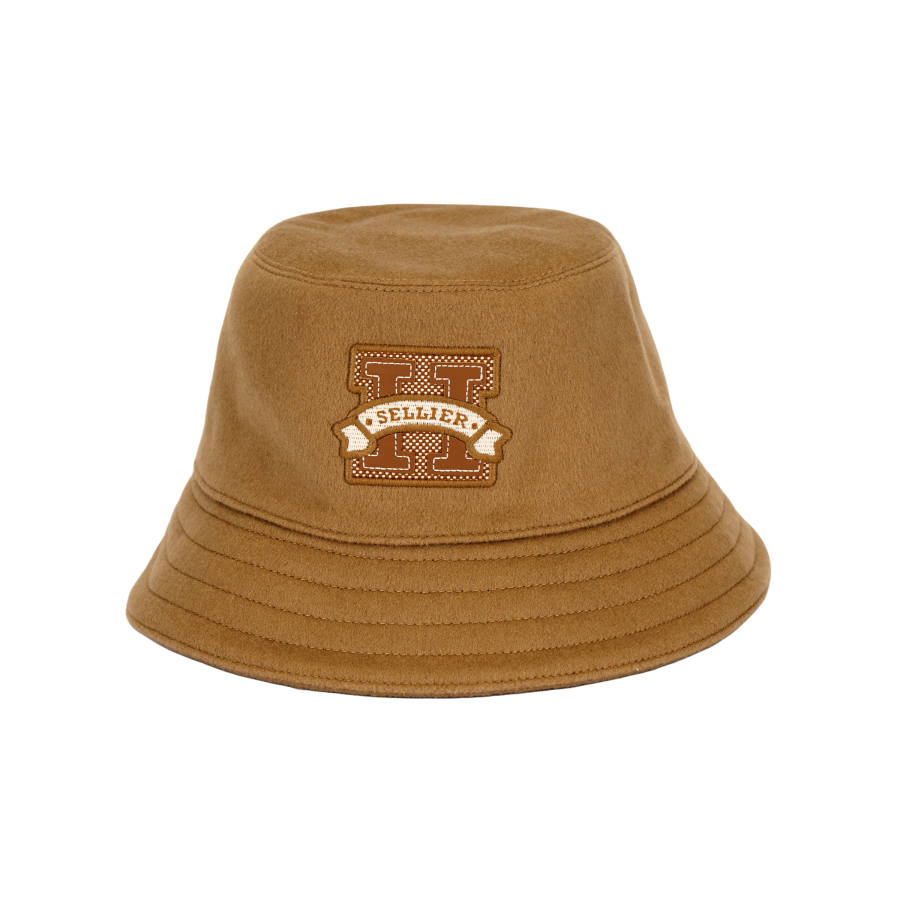 HERMES H Sellier Cashmere Bucket Hats Unisex Brown