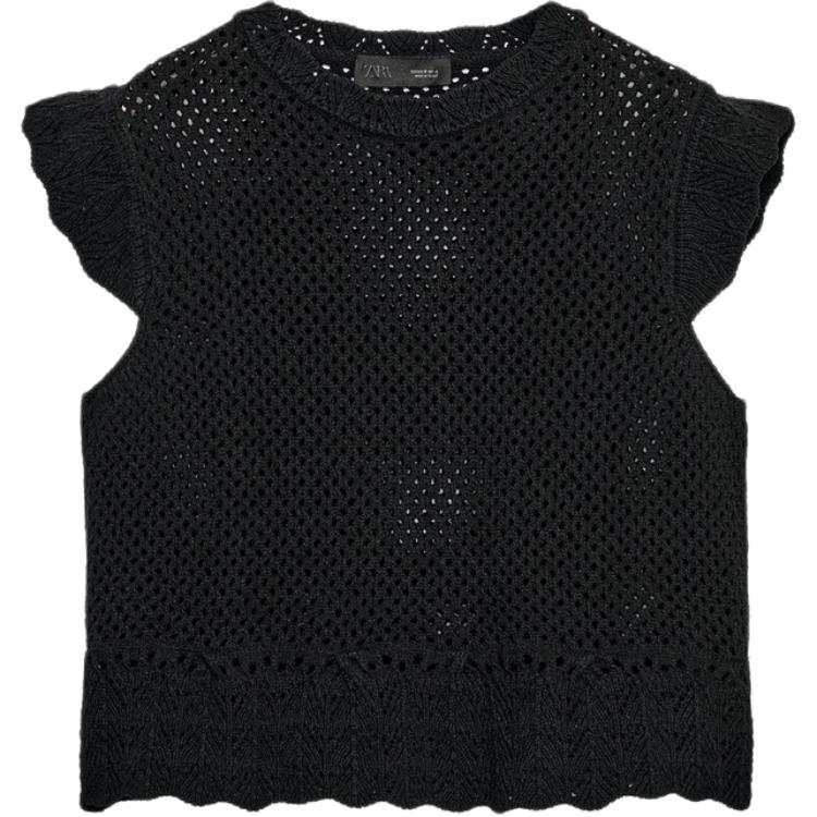 ZARA Tank Tops Women's Black Crew Neck Moderate Straight Fit