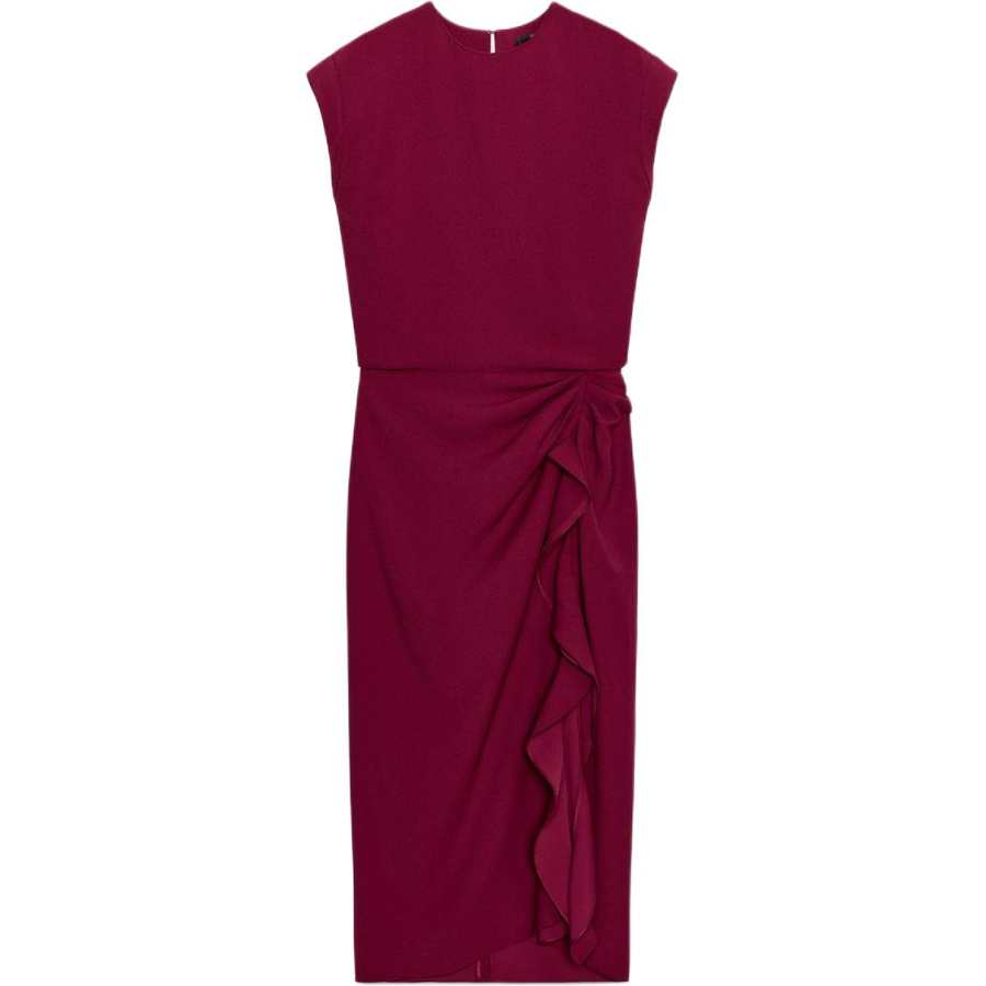 ZARA ZW Sleeveless Dresses Women's Burgundy Red Color Crew Neck Moderate