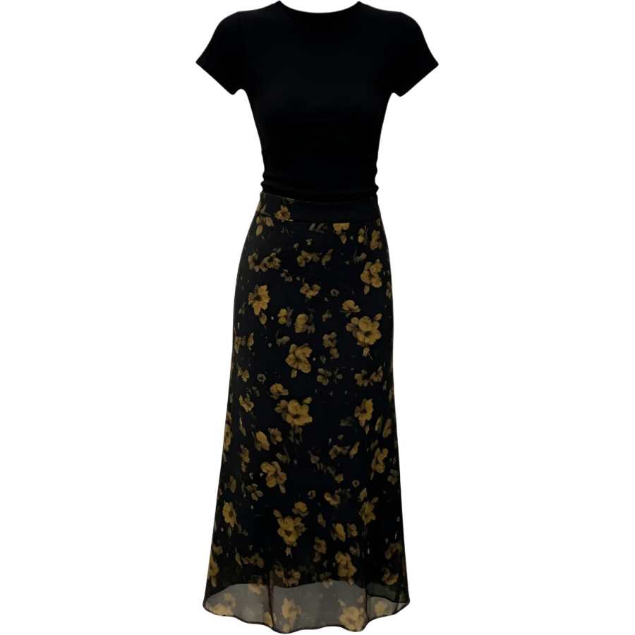 CHARM GLOW Two Piece Skirt Sets Women's Crew Neck Thin Long Skirt