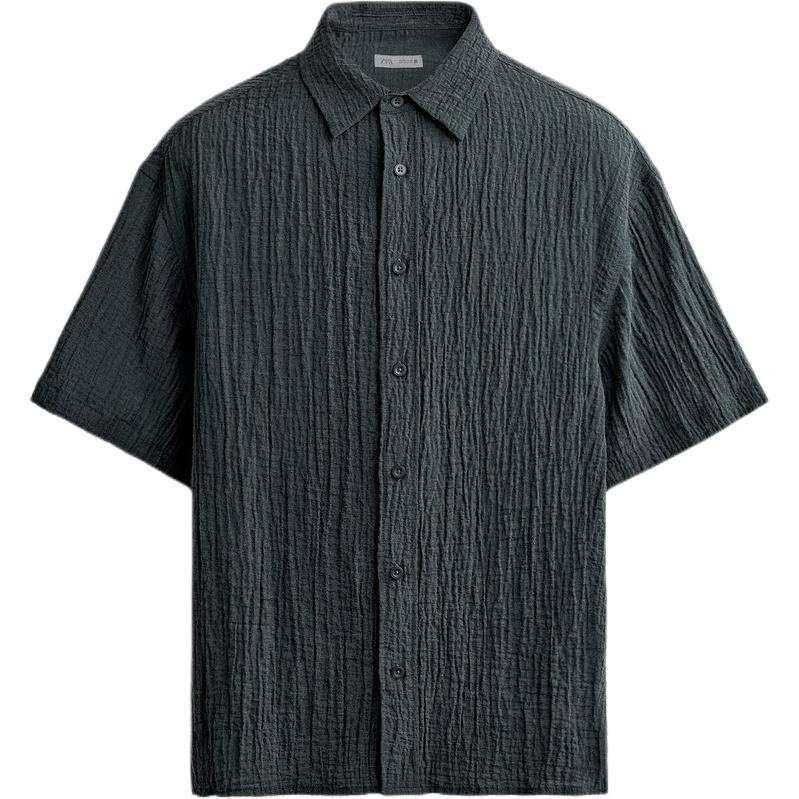 ZARA Shirts Men's Blue Lapel Moderate Straight Fit
