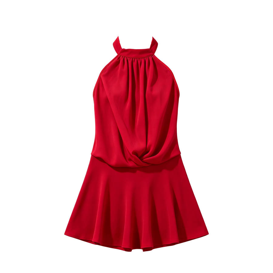 CPAURA Sleeveless Dresses Women's Red Halter Moderate Short Skirt A Line Skirt