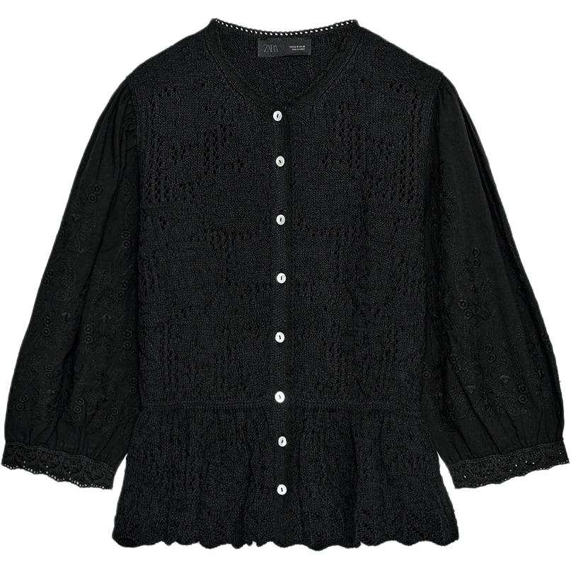 ZARA Knitwear Women's Black Crew Neck Moderate Other