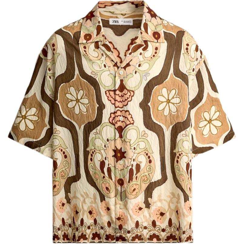 ZARA Shirts Men's Multicolor Lapel Moderate Straight Fit