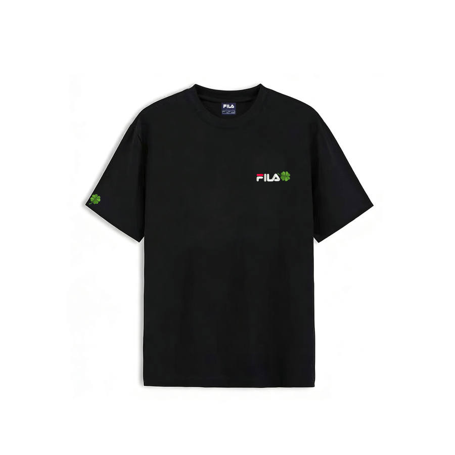 FILA T Shirts Unisex Black Lucky Clover Crew Neck Moderate Straight Fit