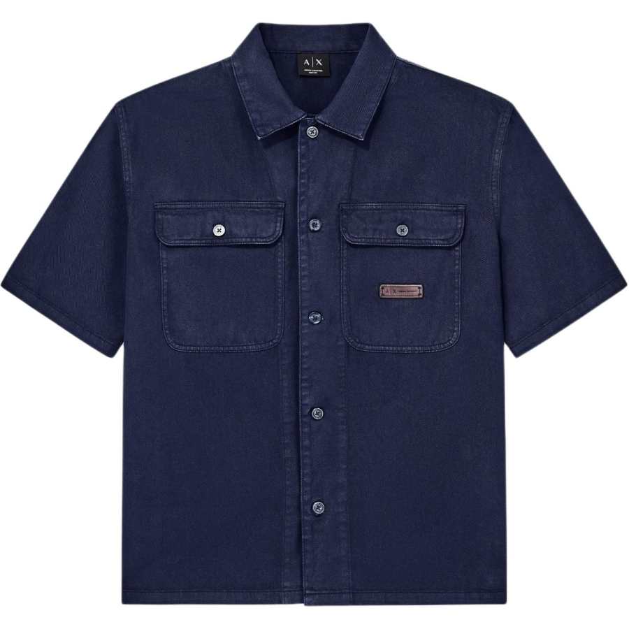 ARMANI EXCHANGE Shirts Men's Blue Lapel Moderate Straight Fit