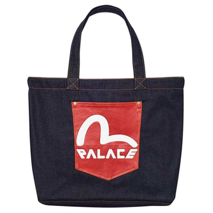 EVISU X Palace Collaboration Pocket Denim Tote Bag, Shopping Bag, Shoulder Bag Regular Unisex Black