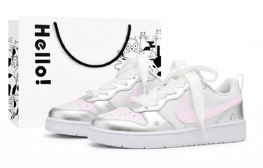 Nike Nike Court Borough Skateboard Shoes Unisex Low Top Silver, Pink