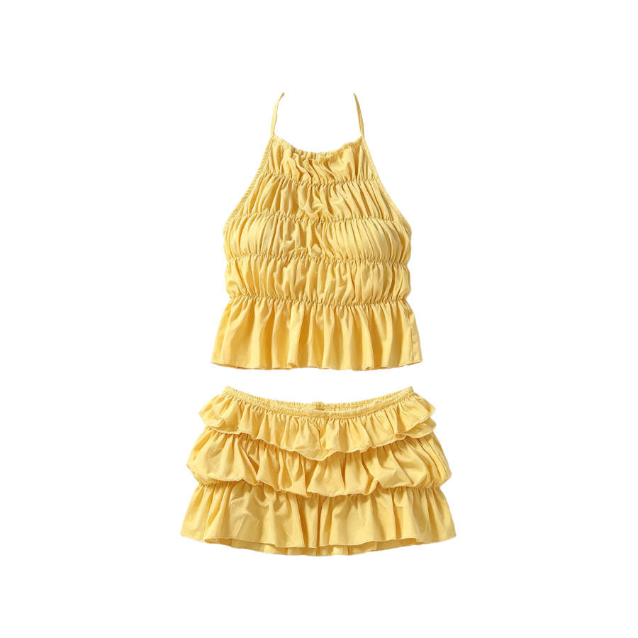 CPAURA Two Piece Skirt Sets Women's Halter Moderate Short Skirt