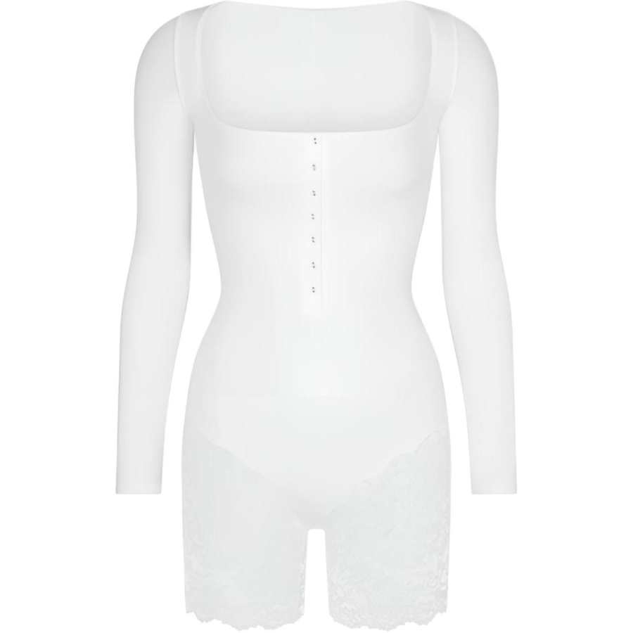 Skims Wedding Dress Collection FITS EVERYBODY LACE LONG SLEEVE ONESIE Jumpsuit Women's SNOW/Snow