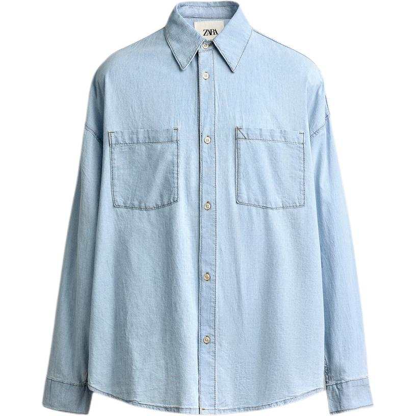 ZARA ZARA Shirts Men's Light Blue Lapel Thin Straight Fit