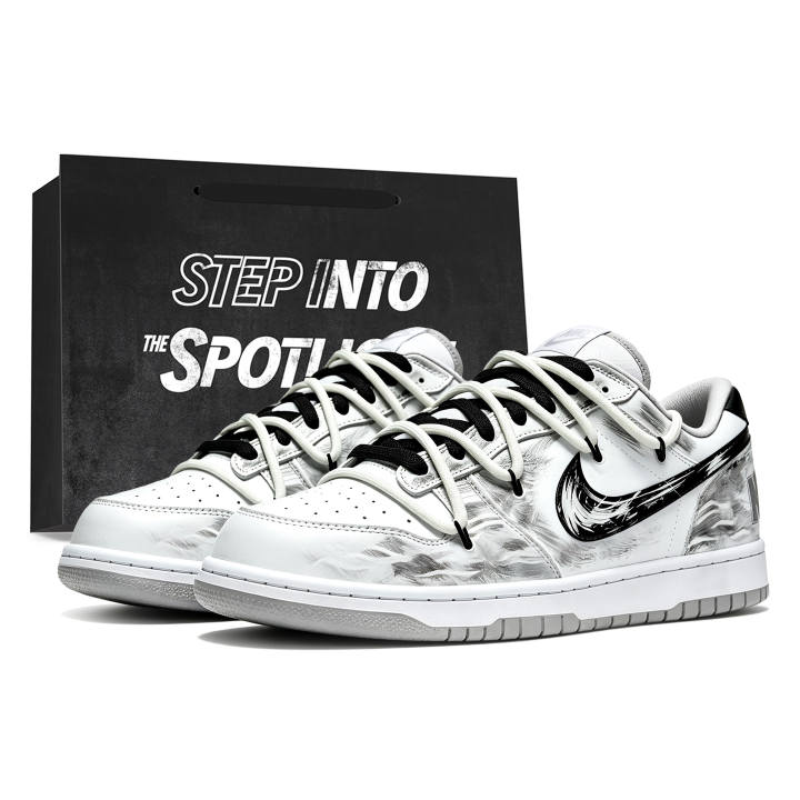 Nike Nike Big Skateboard Shoes Unisex Low Top White Black Gray Ink Wash Blended Colorway