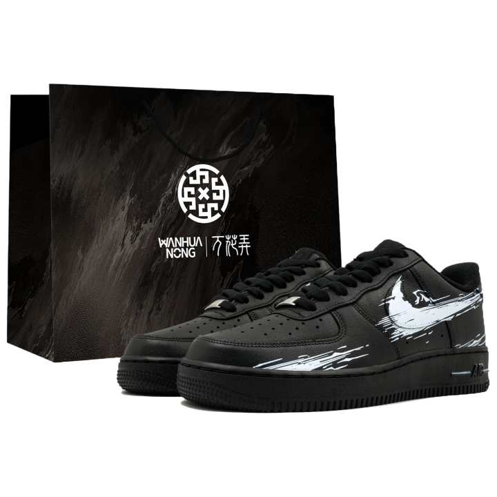 Nike Nike Air Force 1 Kaleidoscope, Toxin, Shopping Bag Slip Resistant Low top Skateboard Shoes Unisex Black White