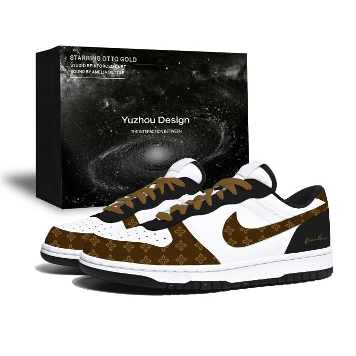 Nike Nike Big Skateboard Shoes Men's Low Top White Brown Black Multicolor Monogram Style