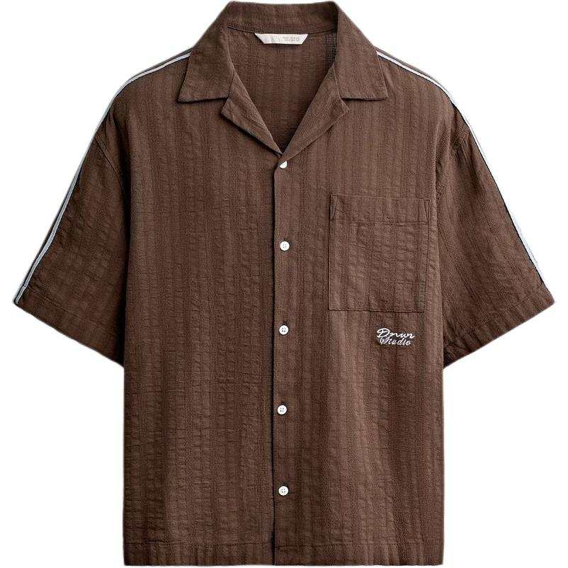 ZARA Shirts Men's Brown Lapel Moderate Straight Fit
