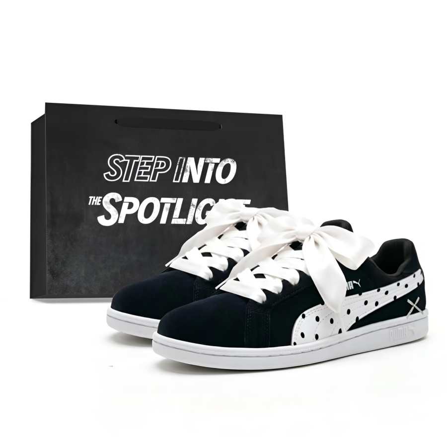 PUMA Smash Skateboard Shoes Unisex Low Top Black White Polka Dot Color Block