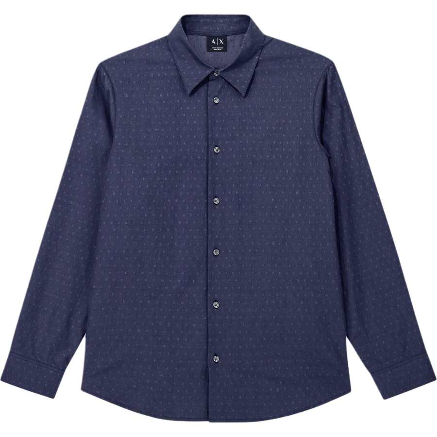 ARMANI EXCHANGE Shirts Men's Blue Lapel Moderate Straight Fit