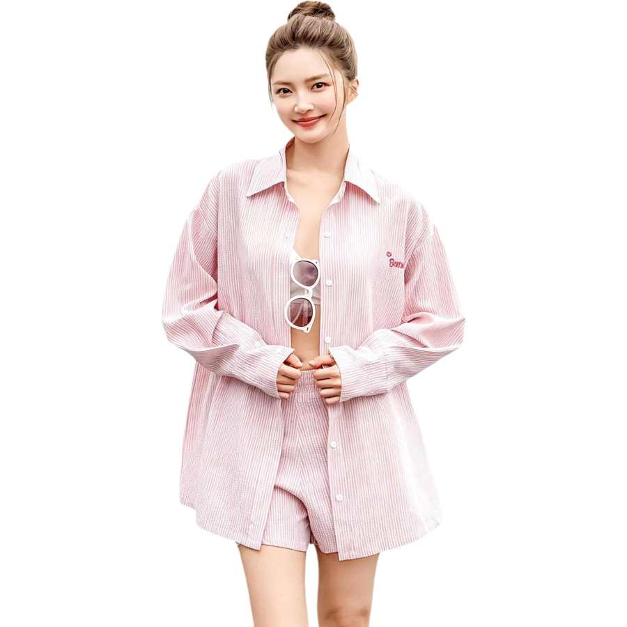 Barbie Two Piece Swimsuits Women's Pink Lapel Moderate Square Leg Two Piece Swimsuit