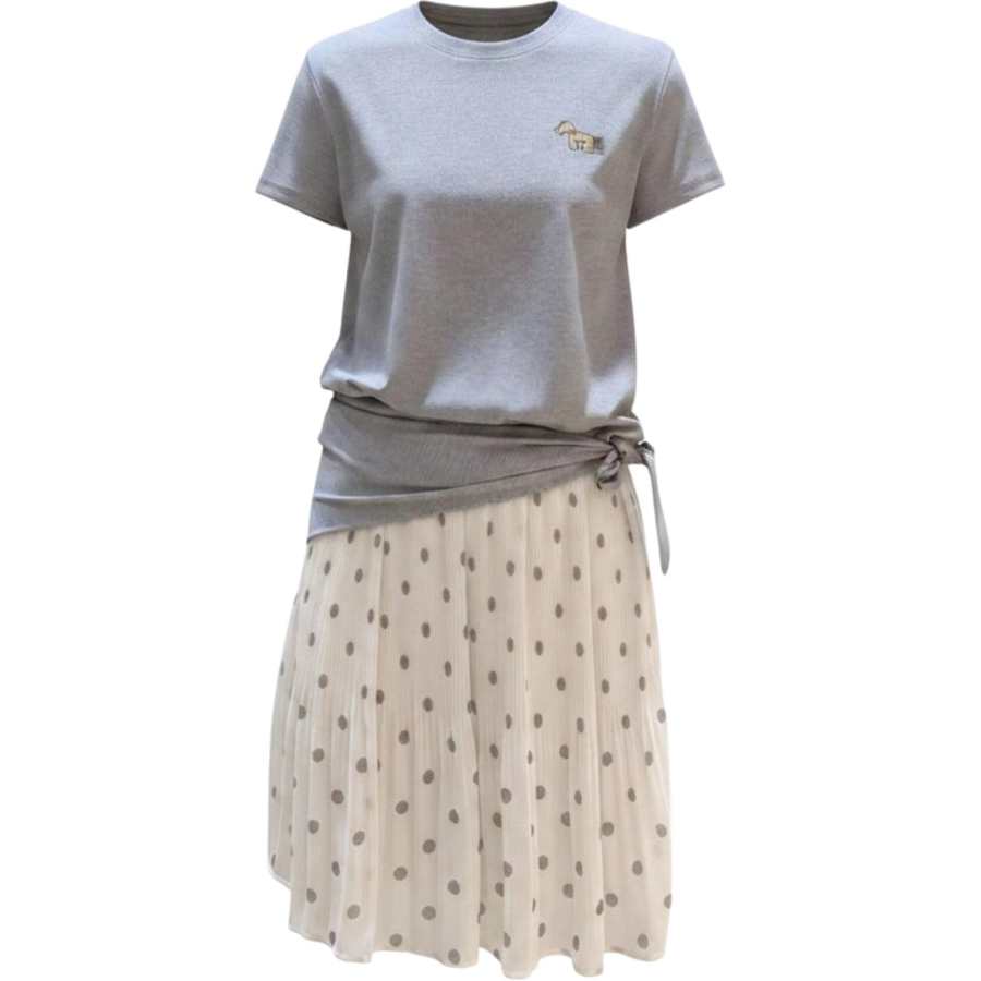 CHARM GLOW Two Piece Skirt Sets Women's Crew Neck Moderate Long Skirt