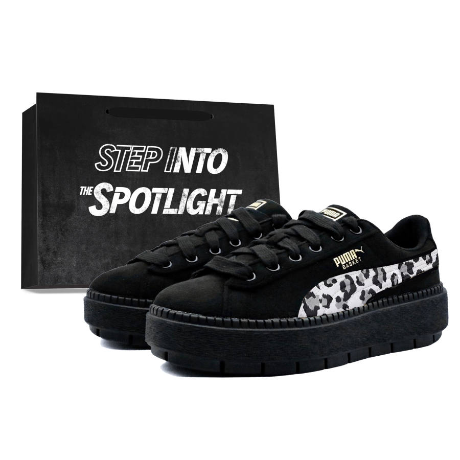 PUMA Platform Trace Skateboard Shoes Women's Low Top Black White Gray