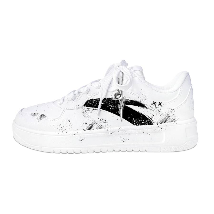 ANTA Easy Skateboard Shoes Men's Low Top White & Gold Black Graffiti Colorway