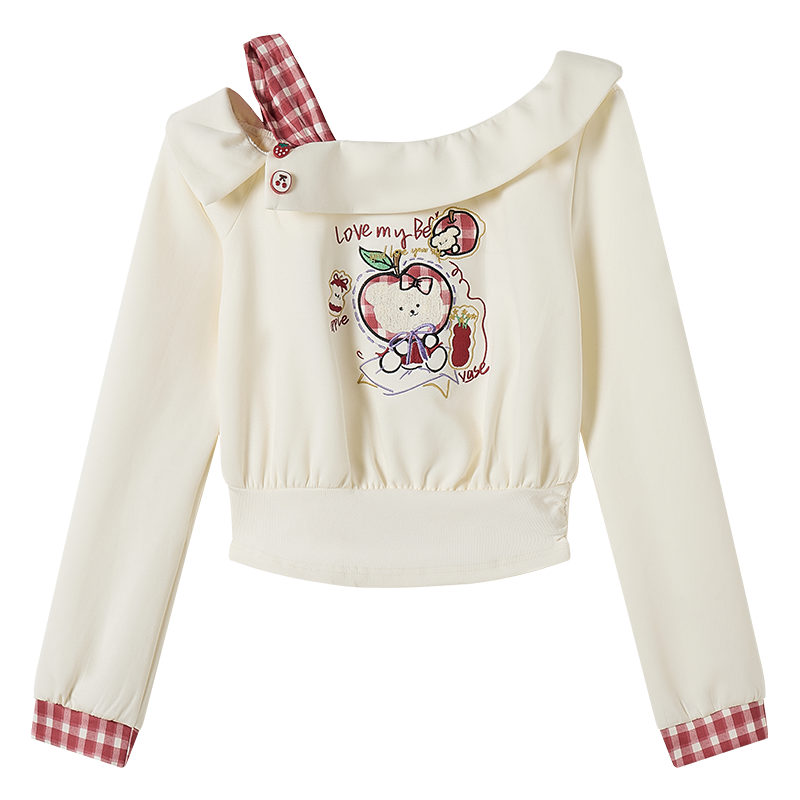 FABRIC PIG Sweatshirts Women's Apricot Long Sleeved Boat Neck Moderate Nipped In Waist