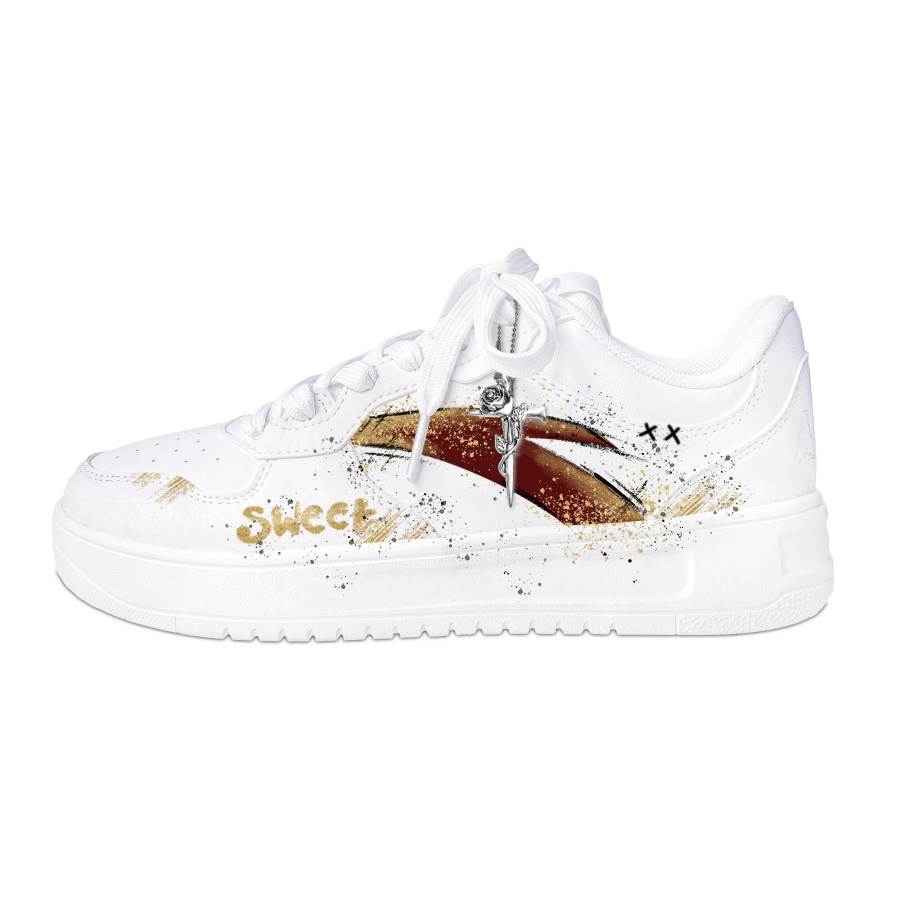 ANTA Easy Skateboard Shoes Men's Low Top White Gold Red Graffiti Colorway
