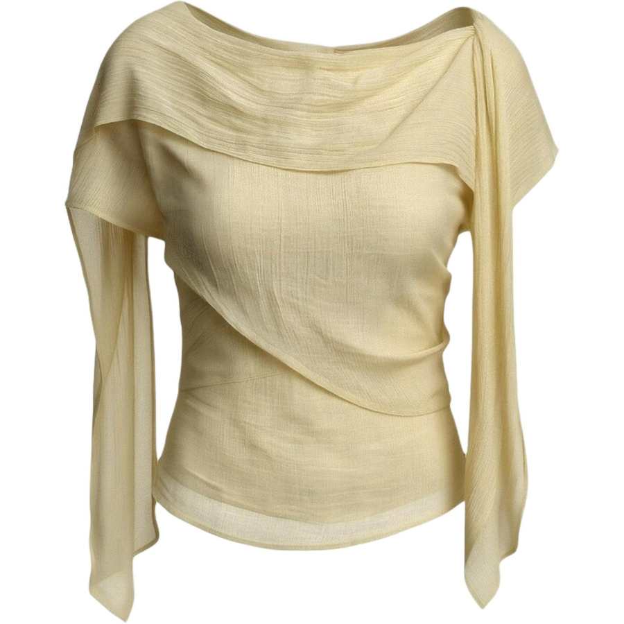 CHARM GLOW T Shirts Women's Yellow Draped Neckline Thin Nipped In Waist