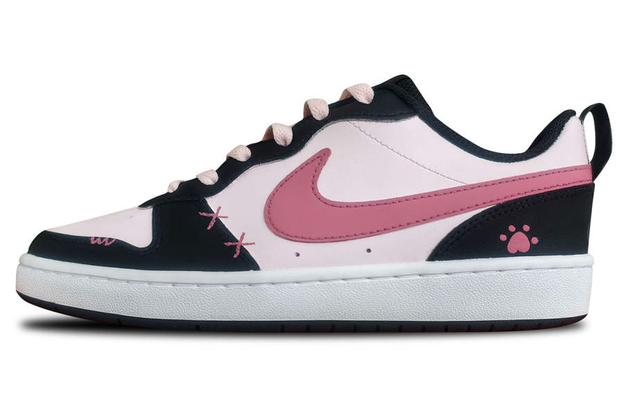 Nike Nike Court Borough Cute Pink Claw Leather Low top Kids' Skateboarding Shoes Black Pink Teenagers