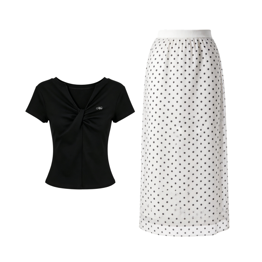 MostwantedLab Two Piece Skirt Sets Women's Boat Neck Thin Long Skirt