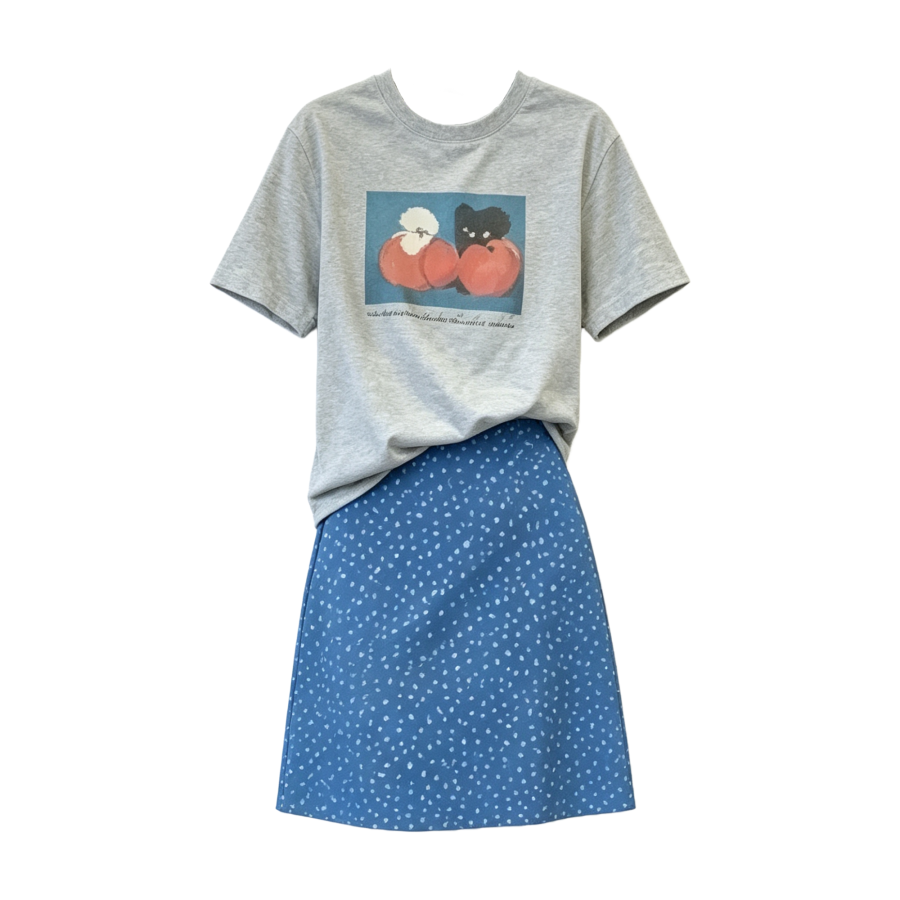 FINDSME GAGA Two Piece Skirt Sets Women's Crew Neck Thin Short Skirt