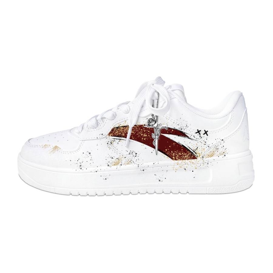 ANTA Easy Skateboard Shoes Men's Low Top White Gold Red Graffiti Colorway