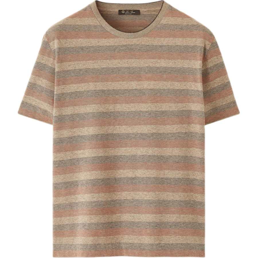 Loro Piana T Shirts Men's Dark Brown & Camel & Beige Crew Neck Moderate Straight Fit