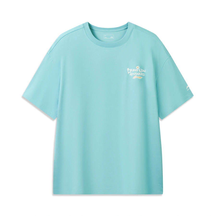 Li-Ning Li Ning Sports Life Collection T Shirts Unisex Ocean Blue Crew Neck Moderate Straight Fit