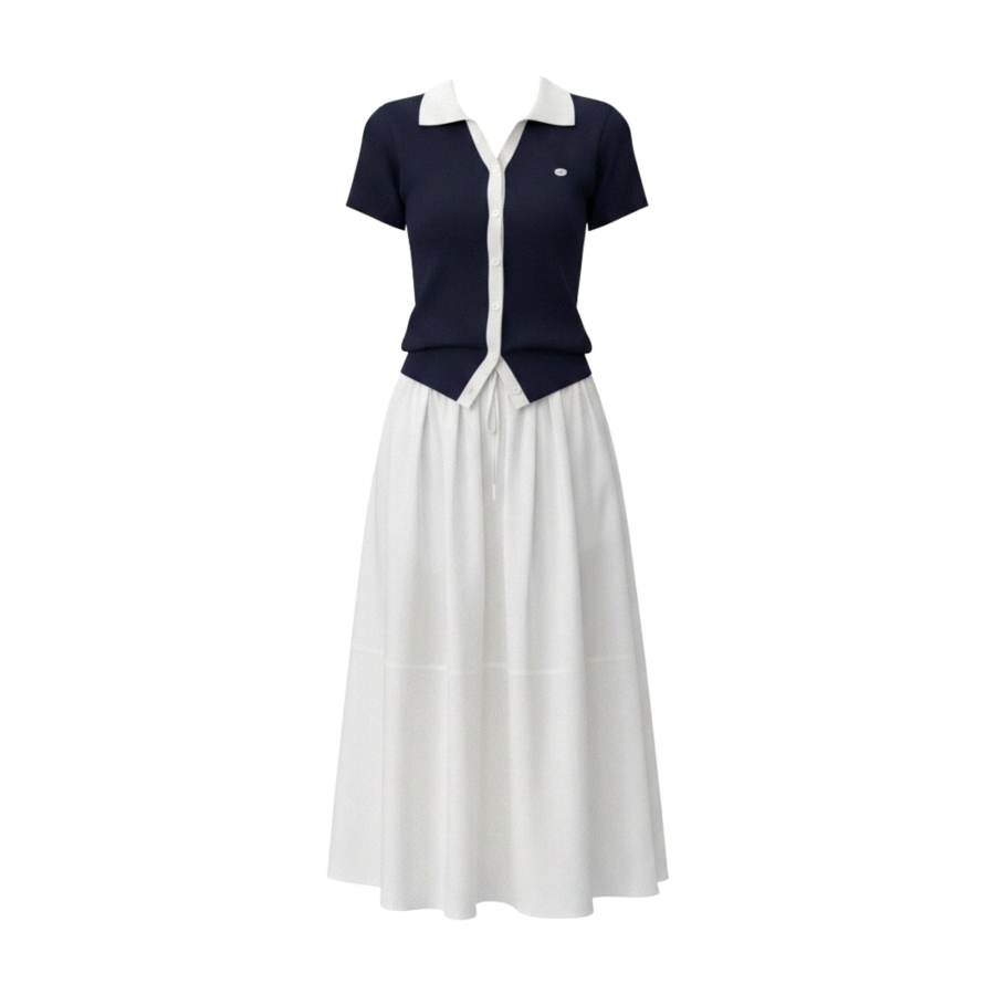 FINDSME GAGA Two Piece Skirt Sets Women's V Neck Thin Long Skirt