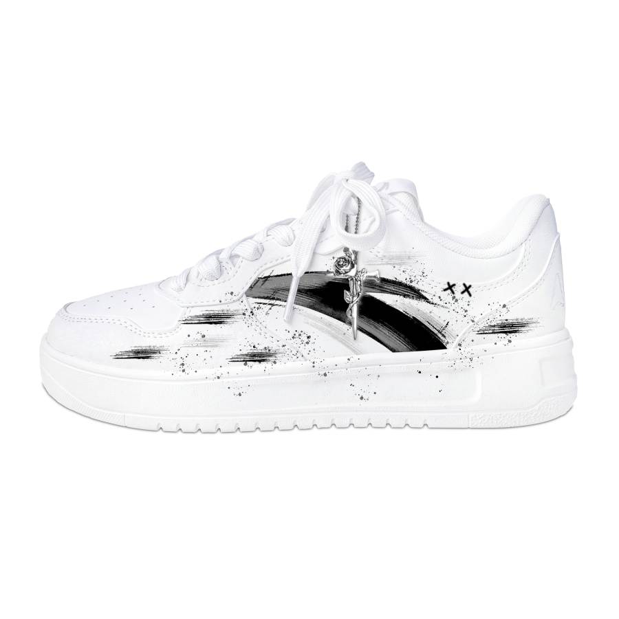 ANTA Easy Skateboard Shoes Men's Low Top White & Gold Black Graffiti Colorway