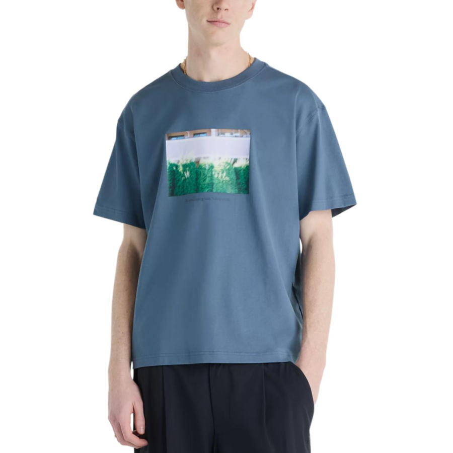 New Balance New Balance NB Grey T Shirts Men's Dark Shadow Blue Crew Neck Straight Fit